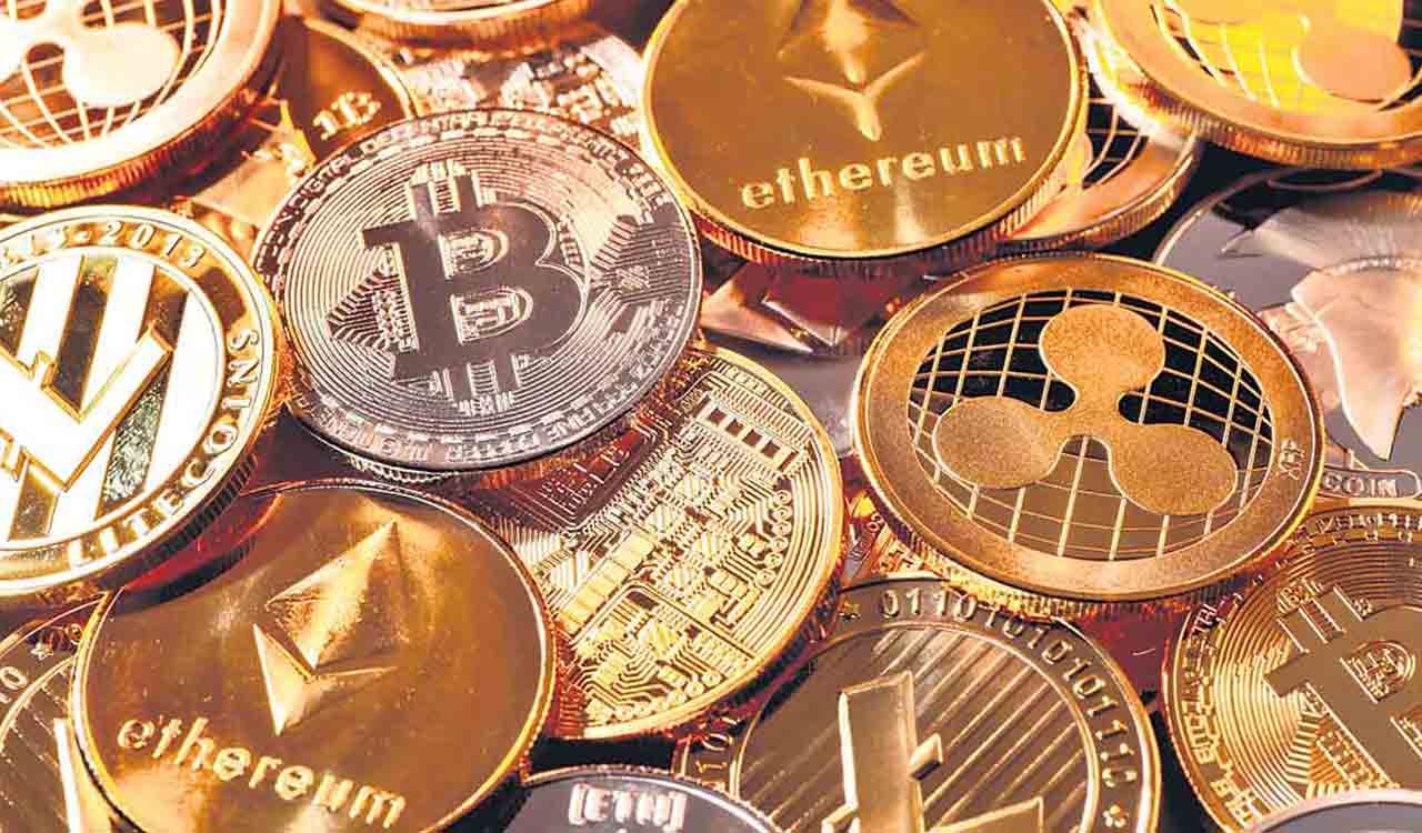 Coins branded with various "flavors" of cryptocurrency