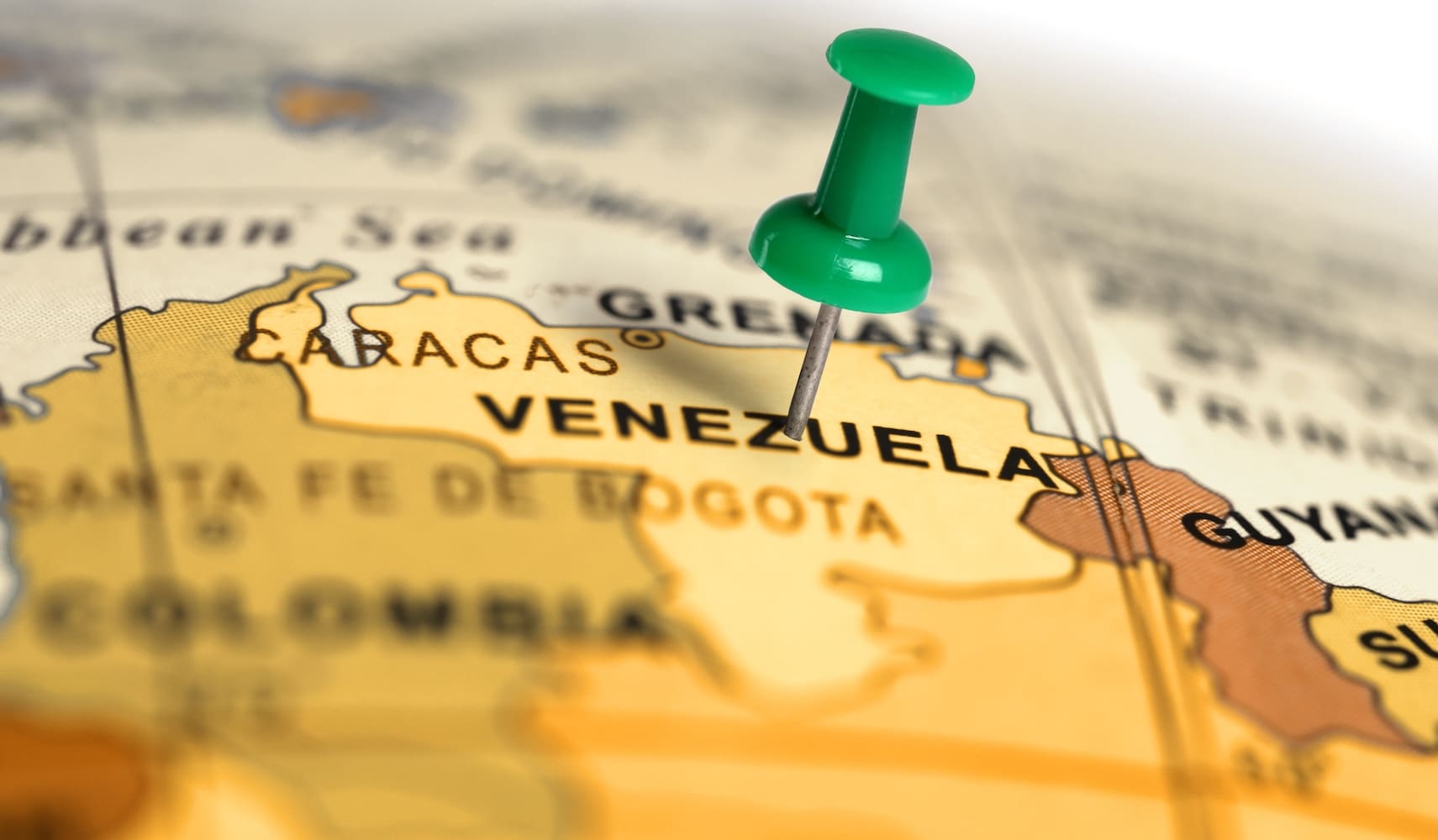 Map of Venezuela with pushpin in the center of the country