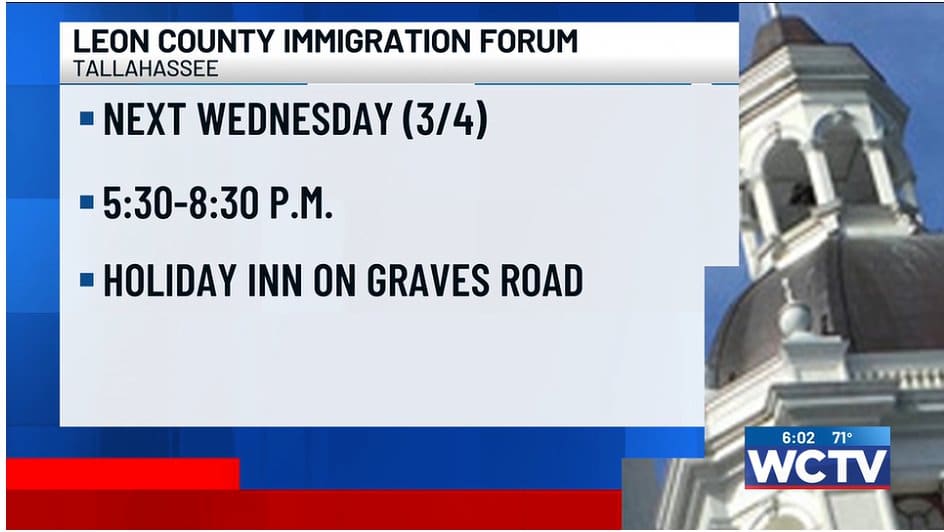 Screen capture of Immigration Forum information from WCTV story about the event