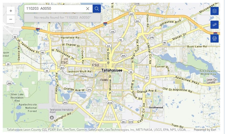 Map of Tallahassee on Leon County property appraisers website