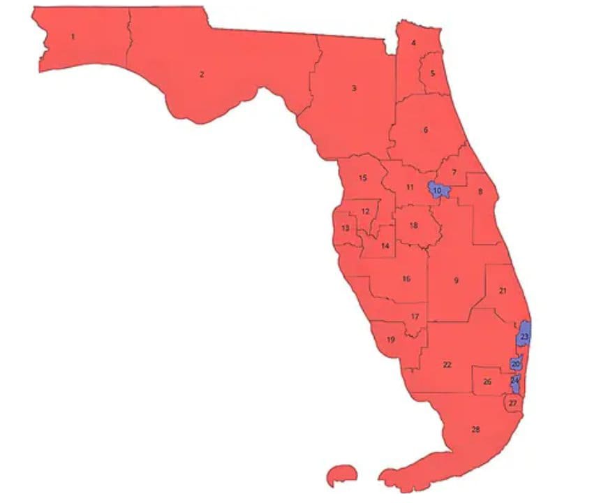 Gerrymandered redistricting map in Florida